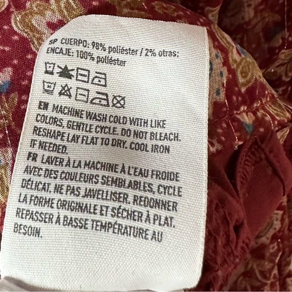 American Eagle Sheer Floral Blouse Large Burgundy Long Sleeve Boho Peasant Top - Picture 9 of 9